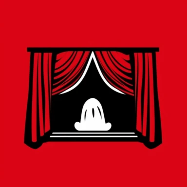 theatrical stage with curtain outline, logo, unisex, simple logo, not very much detail, bloack clipart style
