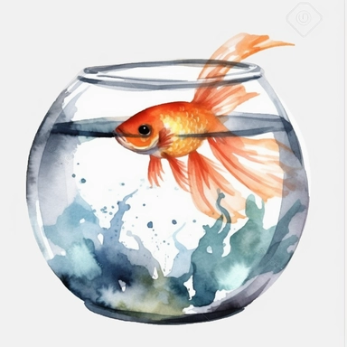 Watercolor fish bowl clipart, white isolated background, space out, hd