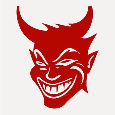 clipart, happy, smiling, cute devil face, very simple, one color, red on white background