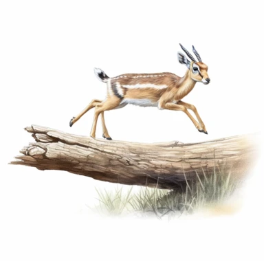 cute gazelle, gracefully leaping over a fallen log, soft pastels, clipart, on a white background