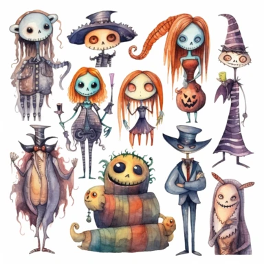 watercolor nightmare before christmas characters clipart