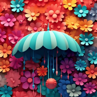 colour 3D rain clipart, in the style of modern color palettes, cute and dreamy, heavy shading, colorful storytelling, modern style, colour flower background