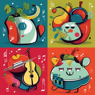 cartoon music clipart iheartvins, in the style of pop art-inspired compositions, vegetable, bold, richard scarry, concert poster,clean,behance