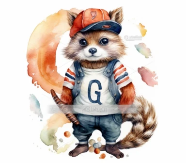 create watercolor clipart of letter q , cute animal in baseball costumes with baseball, incredibly high detail, 16k, gorgeous, white background
