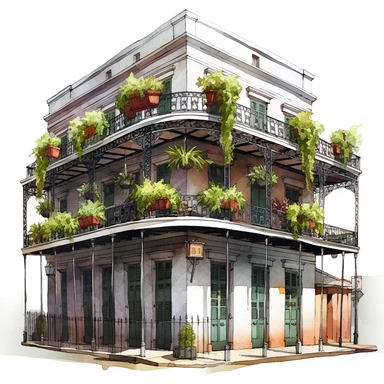 clipart The French Quarter, New Orleans, Los Angeles, America , interior design , photo realistic, white background