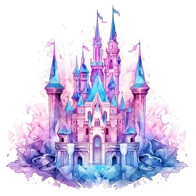 Cute Beautiful Pastel Magic Crystals Castle Sublimation Clipart,Cartoon, hyper realistic, intricate detail, illustration style,high solution,on the white background