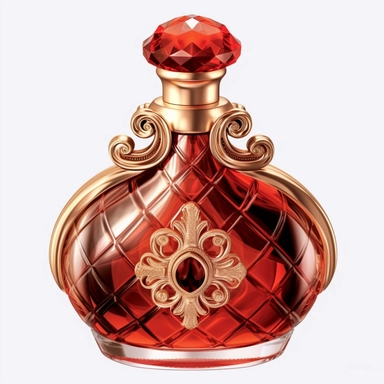 red dreamy fairytale fantastic style a lovely perfume bottle with a luxury style a clipart transparent png aesthetic truly timeless elegance premium luxury ornate photo realistic honestly reality consistent quality unique exquisite iridescence individuality array of rich treasured throughout the ages refinement symbolizing luxury glamour allure wonders oluminous quality light in a myriad of enchanting royal jewelry delicate polished sophistication simple fine craftsmanship visual appeal purity c