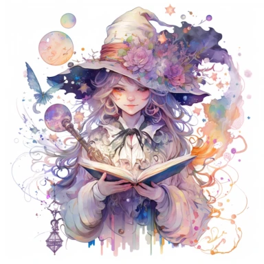 beautiful witch, watercolor clipart reading, in the style of the stars art group (xing xing), tanya shatseva, artgerm, Victor Nizovtsev, Josephine Wall, pastel colors scheme, charming character illustrations, cute cartoon, beautiful facial features, detailed costumes, lovely, uhd image, transparent/translucent medium, bloomcore, matte painting, white background, Nita Engle, Anne Kullberg, Yee Chong, Larissa Ria Loomans –seed 3485400104