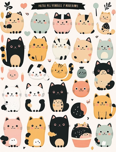 Funny cats clipart Cute cat clip art Kawaii kitten Kitty icons Pet illustrations Printable stickers Planner supplies Vector Commercial use