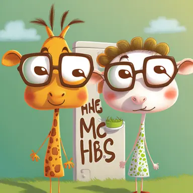 clipart style, concept art of 2 giraffes as kid's cartoon characters