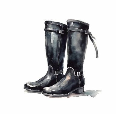 black horse riding boots, watercolor, clipart
