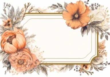 vintage inspired printable rectangle label with intricate sepia colored borders and hand drawn details. detailed with soft watercolor flowers. No text. Isolated clipart on solid white background