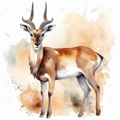 Antelope, watercolor clipart, white background