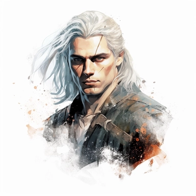 beautiful stunning handsome young man as The witcher videogame character,diferent haircolor paint art style, clipart, white background, superrealistic, one of a kind
