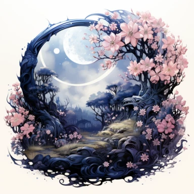 Imagine a garden bathed in the ethereal glow of the moon. Create an individual watercolor clipart piece featuring an enchanting flower surrounded by moonlight, with a touch of magic and mystery. png format