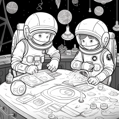 Astronauts conducting experiments in zero gravity n pixar style, THIN LINES, INTRICATE DETAILS, HAND DRAWN, CRISP LINES, PENCIL SKETCH, HIGHLY DETAILED, ILLUSTRATION, LINE ART, DIGITAL ART, VECTOR, COLORING PAGE FOR KIDS, CLIPART, PRINTABLE OUTLINED ART, GREYSCALE, DIGITAL STAMP, MODERN CARTOON STYLE, REALISTIC CARTOON STYLE, MODERN ANIME, CLASSIC MANGA, KAWAII STYLE,CHIBI DRAWING STYLE