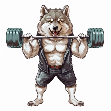 Funny wolf guy body gym Sublimation Clipart, isolated on white background