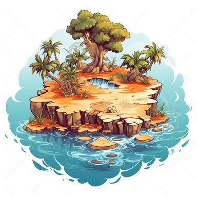 desert island sublimation clipart, detail, illustration style, high solution, on the white background