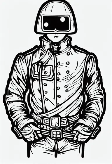 thick lines, 1 medium detailed white drawing, 1 , 1bit, 1 white steampunk soldier, 1 white sticker art, 1 color by numbers, 1 white coloring page for adults, 1 , white printable outlined artwork, 1 white coloring book page, 1, line art, 1 white backdrop, crisp lines, vector image, svg style, clipart style,