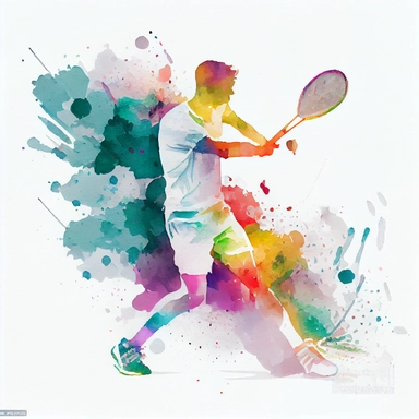artistic clipart of a Badminton player doing Badminton, watercolor, hi-res