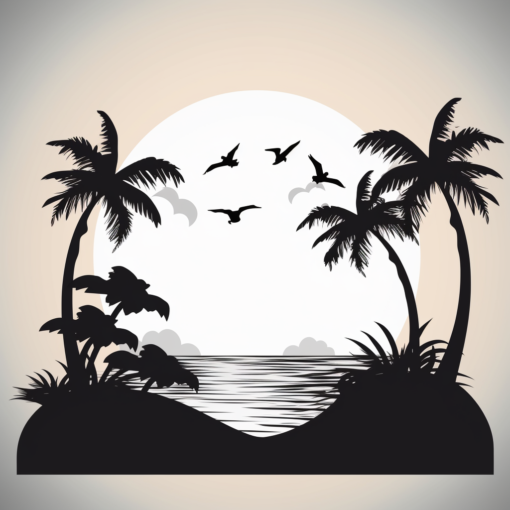 simple beach scene black, svg, clipart, silhouette cricut, white ...