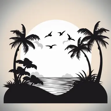 simple beach scene black, svg, clipart, silhouette cricut, white background