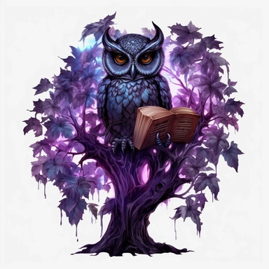 Watercolour dark fantasy black royal gothic deadly nightshade tree stood with dark magic books with deadly nightshade lanterns magnificent gothic owl stood on tree with mesmerising compelling features perfect magnificent detailed wings beautiful compelling realistic eyes PNG image ultra highly detailed, 18k, sharp focus, bright photo with rich colours digitally enhanced, enhanced graphics, straight, sharp focus, bright lighting, intricate detailed png image ,high definition,300dpi,graphic clipar
