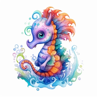 Cute Beautiful Fantasy colorful Baby seahorse Watercolor clipart,Cartoon, hyper realistic, intricate detail, illustration style,high solution,on the white background