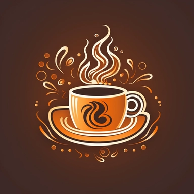 coffee mug with coffe logo, outline, steam, clipart like,