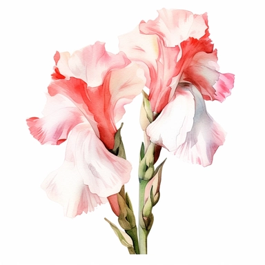 Gladiolus flower, water color style, clipart, white background