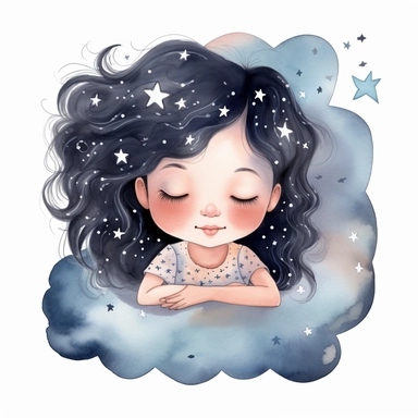 Sweet Dreams Cute Girl Sleeping Watercolor Sublimation Clipart, Clipart, white background, no watermark, no text, no word,