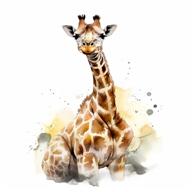cute Giraffe Clipart sitting and smiling in the style of oil painting, on a white background