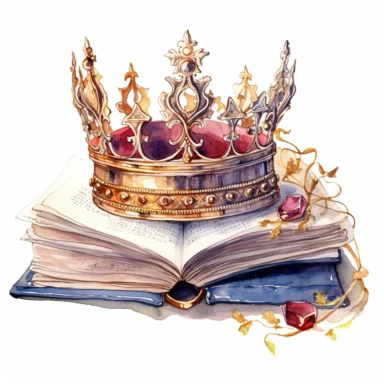 Fantasy book with a Quest for the Lost Crown: A perilous journey to reclaim a stolen crown and restore rightful rule, watercolor, clipart, white background