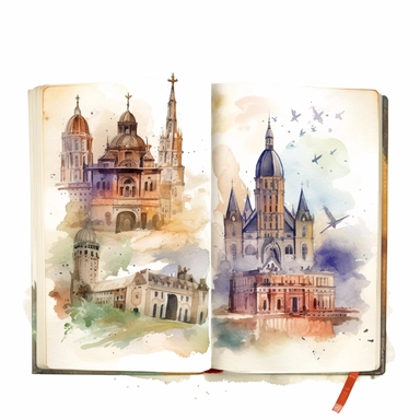 watercolor travel guide book clipart on white background