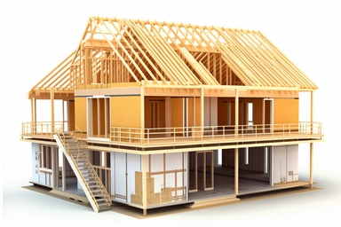 3d clipart, house under construction, framing, white background