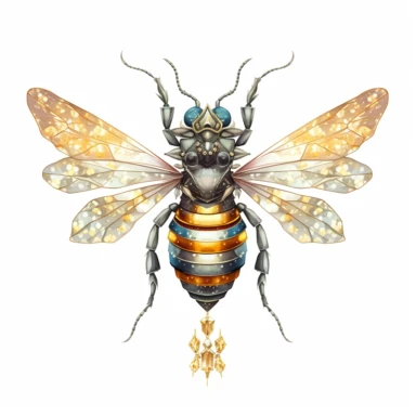 whimsical WASP, with wings adorned with shimmering crystals, bringing a touch of magic and enchantment to the garden, Disney-style illustration, clipart, on a white background