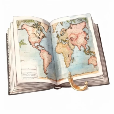 open atlas, watercolor illustration hand drawn style, clipart, white background