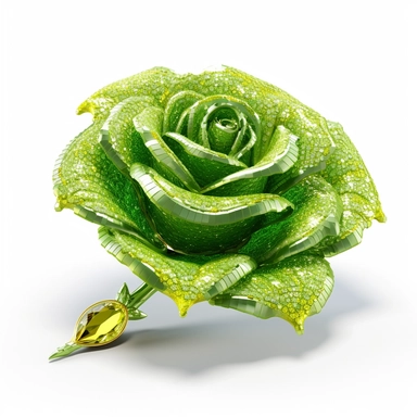 clipart of a realistic rendering of an chartreuse rose made out of pure diamond and emerald on a white background, in the style of extremely detailed, sculpted, geomerical, mineral, expensive, 8k