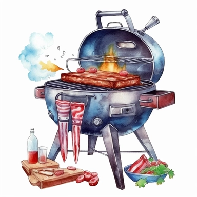 Cute Beautiful Patriot Barbecue Grill For 4th Of July Watercolor Sublimation Clipart,Cartoon, hyper realistic, intricate detail, illustration style,high solution,on the white background