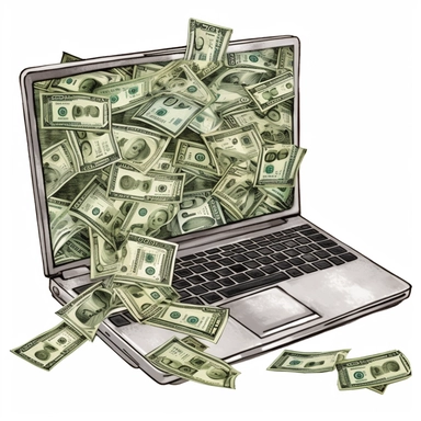 a clip art graphic of a laptop made of money, corporate, clean, 300 ppi