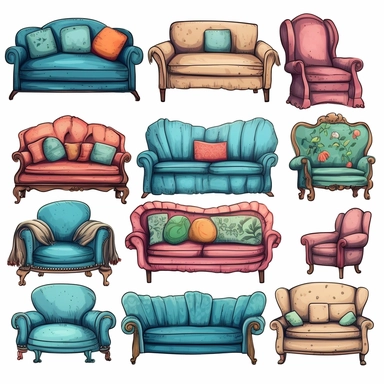 hand painted couch with pillows clipart bundle