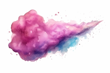 Watercolor, Imagine a comet with a tail that emits a mystical, magenta glow clipart, hd, on a white background, spaced out