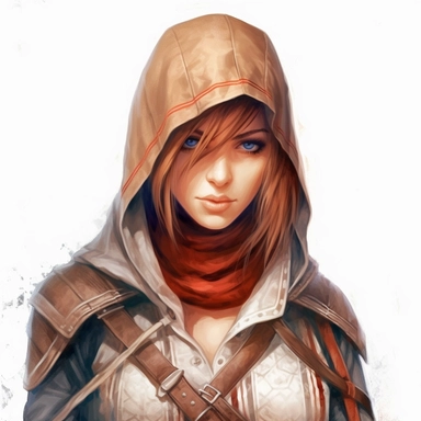 beautiful stunning pretty young woman as assassin creed character, different skin colour and different hair color paint art style, clipart, white background, superrealistic, one of a kind