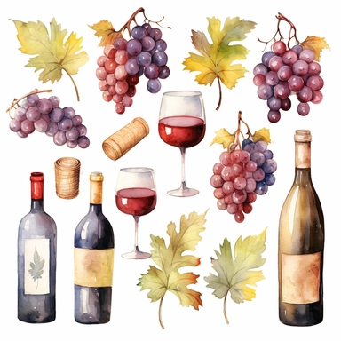 watercolor wine cork clipart set