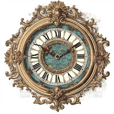 Vintage Victorian clock face, white background, clip art, colored