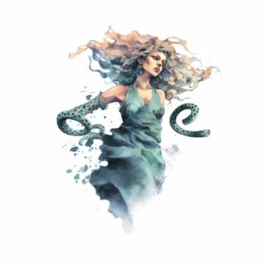 full body mythical medusa clipart in watercolor realism style on white background