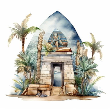 Watercolor Fantasy Ancient Egypt Tomb Clipart, white background