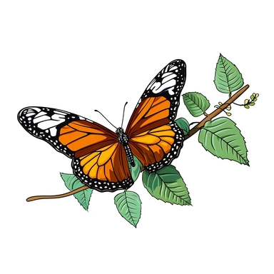 clipart with white background, cute butterfly resting on a branch, clearly defined separate image, high quality--ar3:4-no mockups, watermarks, numbers, writing, letters--q2--v5.1--s1000