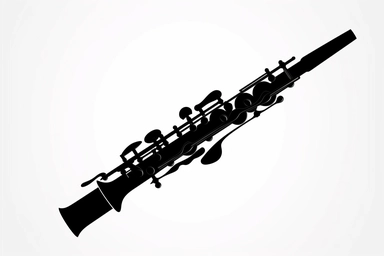 simple icon clarinet, clipart, vector style, black and white, clear white background