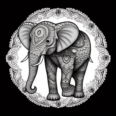 elephant side view mandala style to color, paint by numbers, head only, outline, coloring book, simplicity, illustration mandala clipart